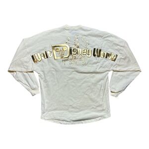 Disney World Spirit Jersey Gold Glitter Puff Print Cream Long Sleeve XS